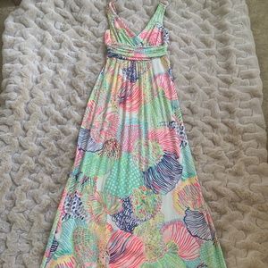 Lilly Pulitzer, Tropical Print, Pink/Blue/Green, Maxi Dress. XS